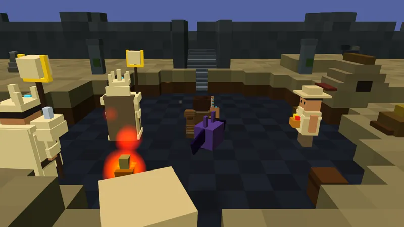 The Glasswaste's Foot Camp: pale sand and glass blocks, a stair down the mountain behind, and the waystone keepers.