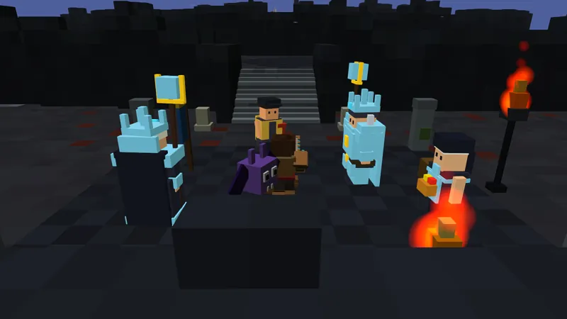 The Stormcrown's Cloud Camp: dark stone under a stormy sky, a stair climbing behind, and the waystone keepers by a brazier.